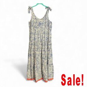 Audrey Parks Francesca's Collections Blue and White Floral Tiered Dress L